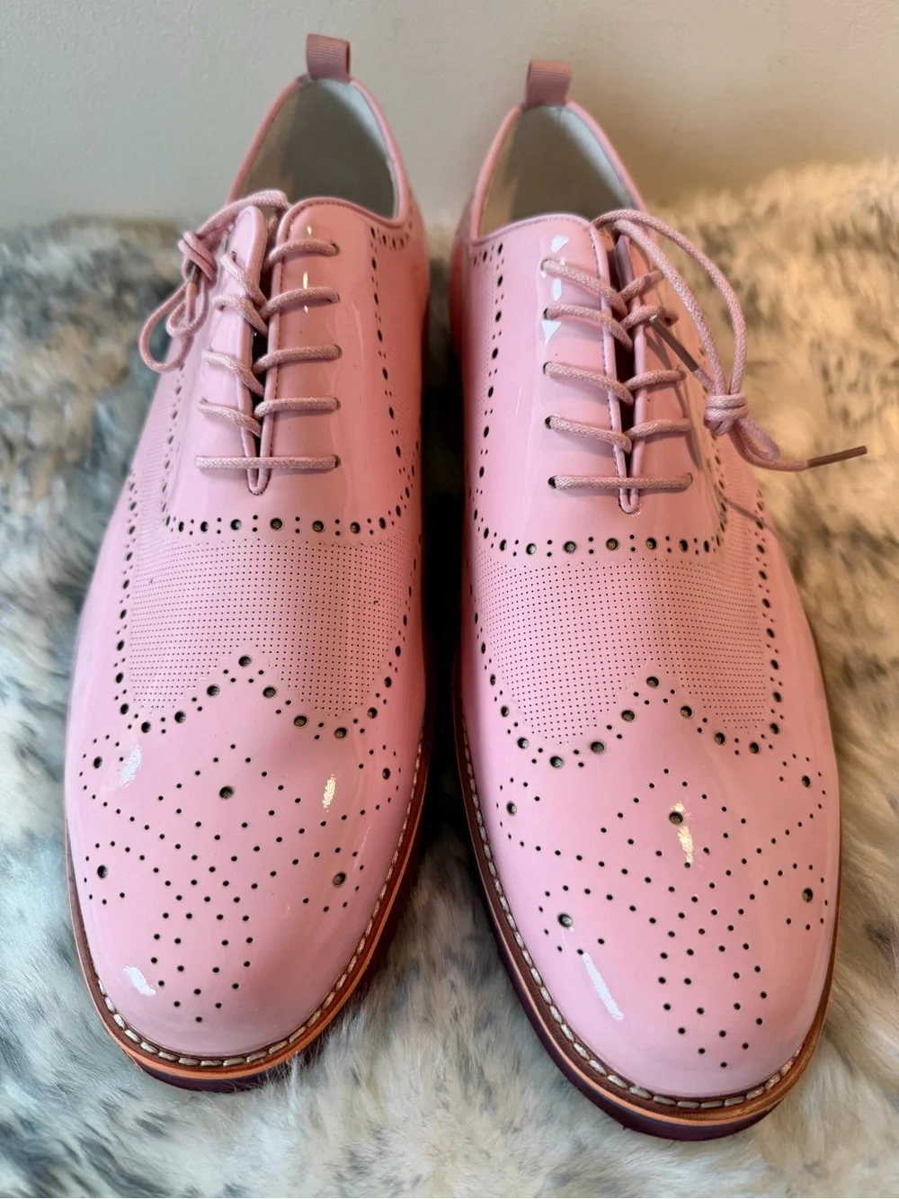 Patent Pink Brogue Derby Shoes for Men